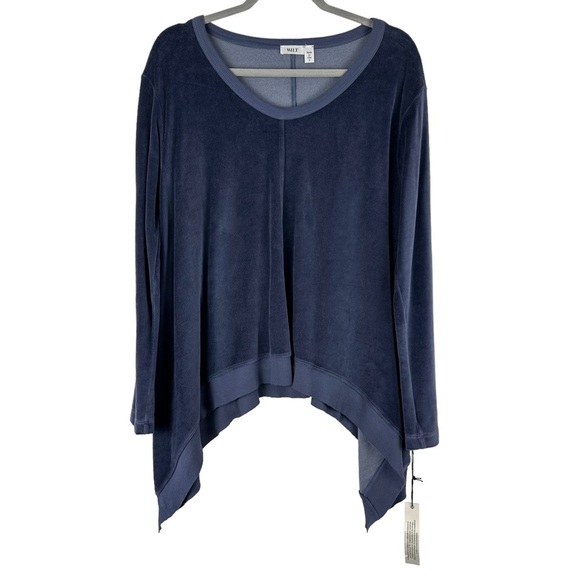 Wilt Sz S Women's Blue Extreme Pointed Side Seams Raw Band Open Neck Sweatshirt - Picture 1 of 12